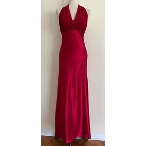 Vintage 90s Y2K Red Satin Gown Betsy & Adam Halter Mermaid Prom Formal Size M